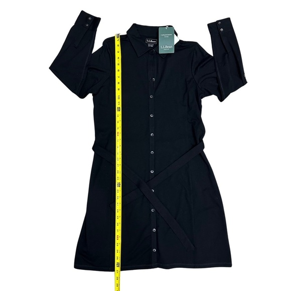 L.L.Bean Button Front Knit Belted Dress Black Size Medium Petite Career Wear NWT - Picture 6 of 9